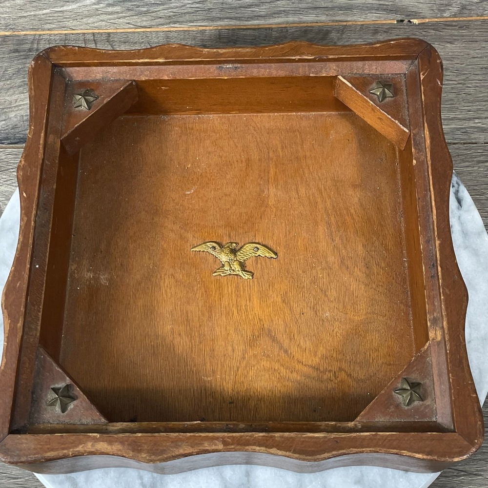 VTG Woodcroftery‎ Ash Tray Brown Cherry Wood Cigar Smoking Brass Eagle Retro Box